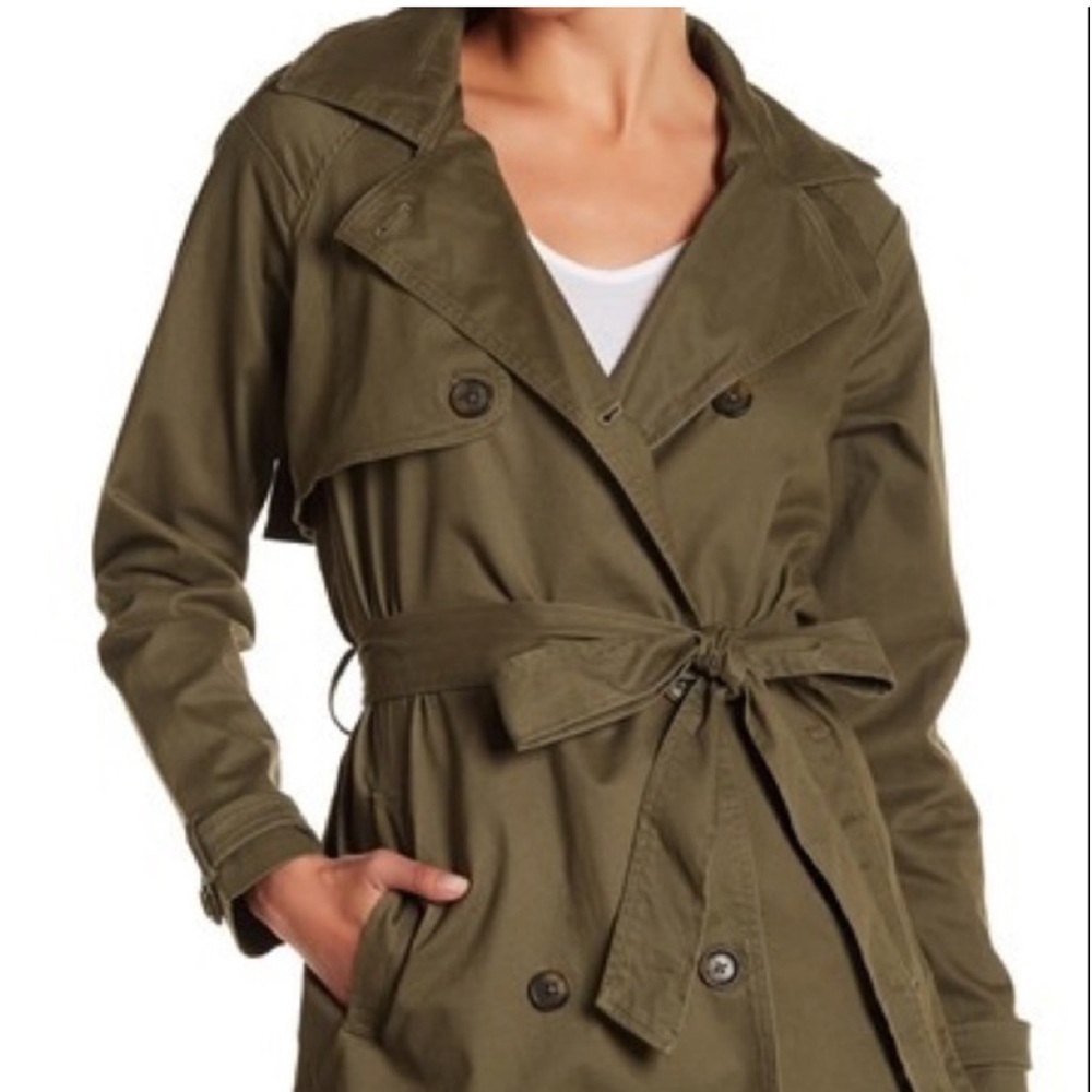 Lucky Brand Military Trench Coat Olive green drab double breasted jacket M